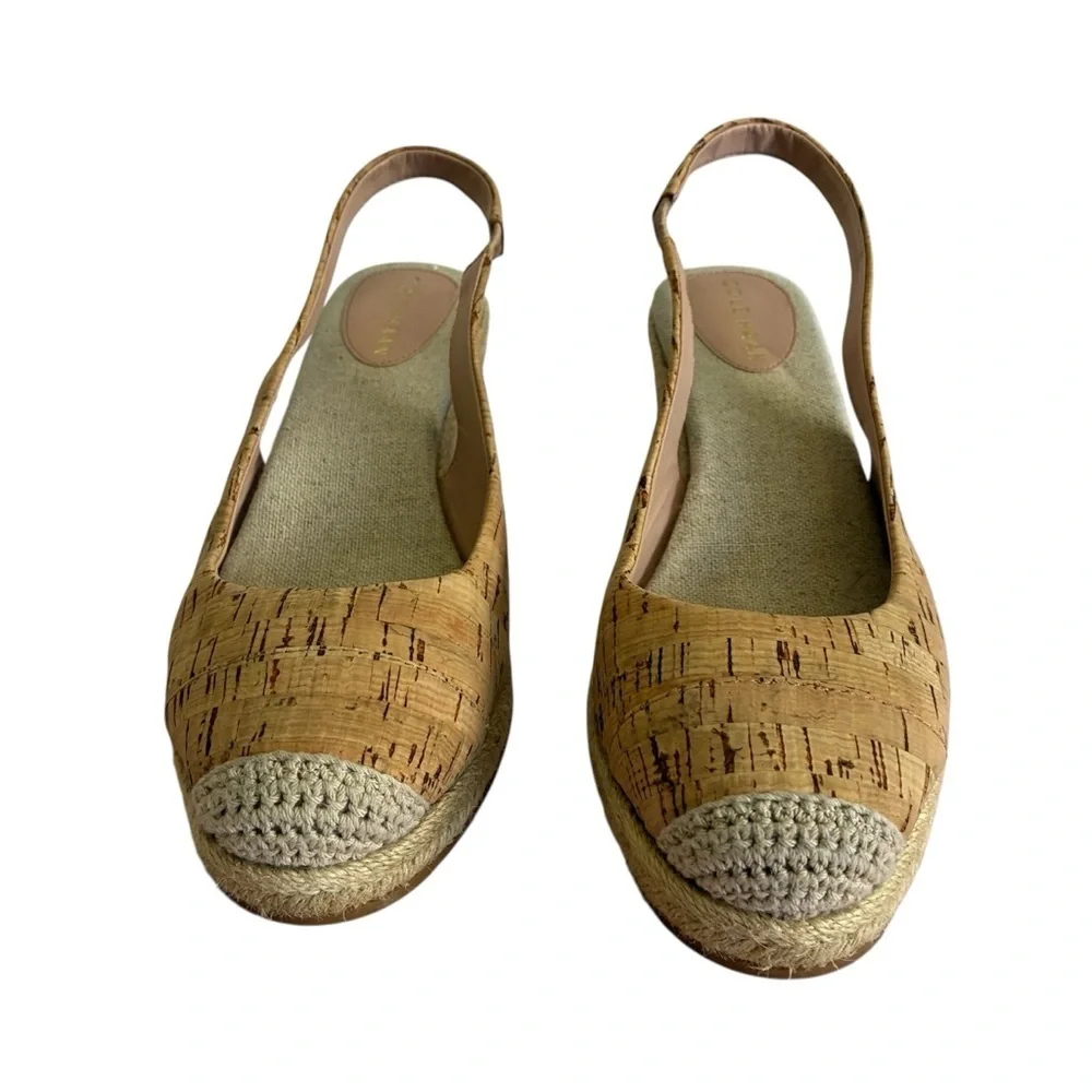 Cole Haan Women's Cloudfeel Natural Linen Espadrille Wedge Slingback Size 9